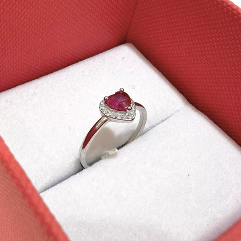 ANILLO CORAZÓN ZIRCONIA GUINDA - PLATA .925