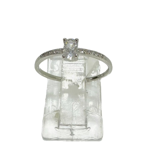 ANILLO OVAL MINI ZIRCONIA CON LATERALES - PLATA .925