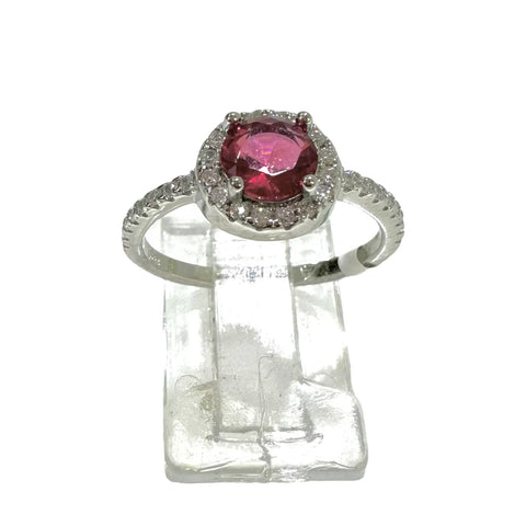 ANILLO CIRCULO ZIRCONIA GUINDA CON LATERALES - PLATA .925