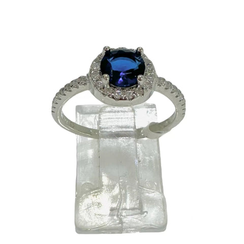 ANILLO CIRCULO ZIRCONIA AZUL CON LATERALES - PLATA .925
