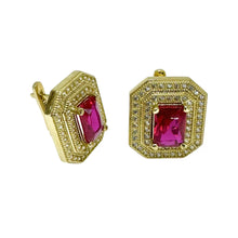 ARETE RECTAGULO ZIRCONIA GUINDA - ORO 10K