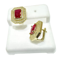 ARETE RECTAGULO ZIRCONIA GUINDA - ORO 10K