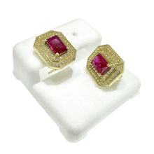 ARETE RECTAGULO ZIRCONIA GUINDA - ORO 10K