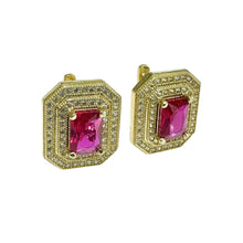 ARETE RECTAGULO ZIRCONIA GUINDA - ORO 10K