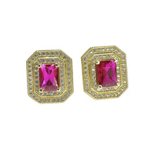 ARETE RECTAGULO ZIRCONIA GUINDA - ORO 10K
