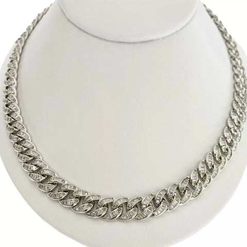 CADENA BARBADA CUBANA CON PIEDRA ZIRCONIA BAGUETTES - PLATA .925