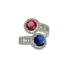 ANILLO ZIRCONIA AZUL Y ROJO - PLATA .925