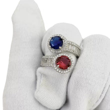 ANILLO ZIRCONIA AZUL Y ROJO - PLATA .925