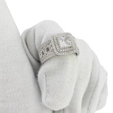 ANILLO CUADRO DOBLE LATERAL CADENA BAGUETTES - PLATA .925