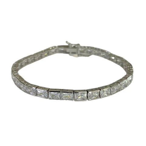 PULSERA ZIRCONIA RECTANGULAR BISELADA - PLATA .925