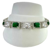 PULSERA RECTANGULOS VERDE Y BLANCO ZIRCONIA - PLATA .925