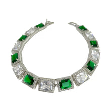 PULSERA RECTANGULOS VERDE Y BLANCO ZIRCONIA - PLATA .925