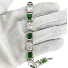 PULSERA RECTANGULOS VERDE Y BLANCO ZIRCONIA - PLATA .925