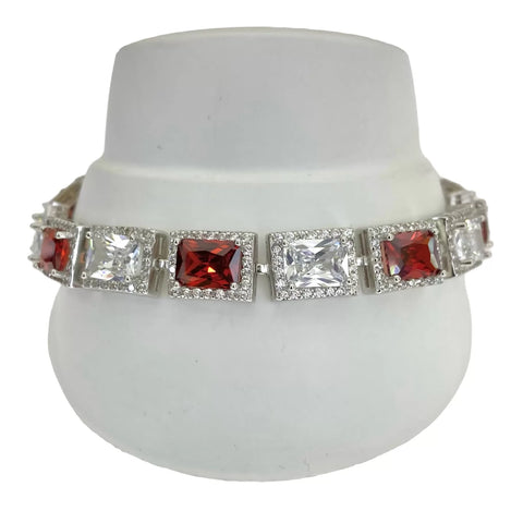 PULSERA RECTANGULOS LADRILLO Y BLANCO ZIRCONIA - PLATA .925