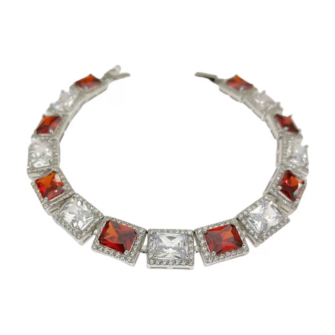 PULSERA RECTANGULOS LADRILLO Y BLANCO ZIRCONIA - PLATA .925