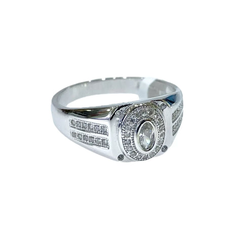 ANILLO OVAL CON CANALES LATERALES - PLATA .925