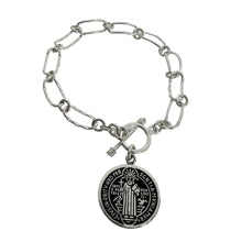 PULSERA CADENA CON MEDALLA SAN BENITO PAVONADA - PLATA .925