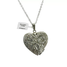 DIJE RELICARIO PORTA FOTOS CORAZÓN GRABADO EXTRA GRANDE - PLATA .925