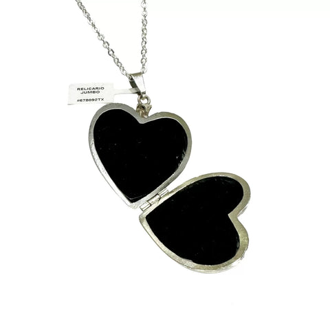 DIJE RELICARIO PORTA FOTOS CORAZÓN GRABADO EXTRA GRANDE - PLATA .925