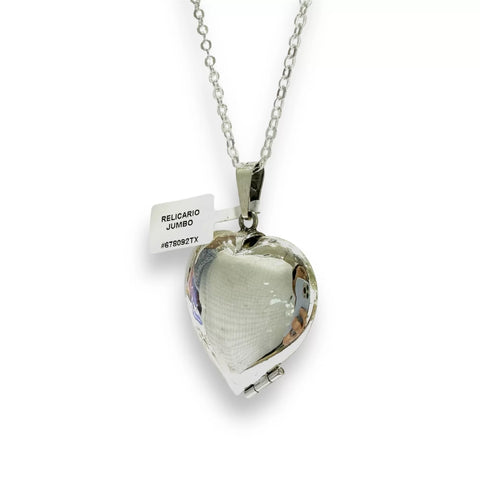 DIJE RELICARIO PORTA FOTOS CORAZÓN LISO EXTRA GRANDE - PLATA .925