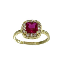 ANILLO ZIRCONIA CUADRO GUINDA CONTORNO CURVO - ORO 10K