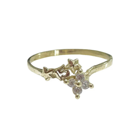 ANILLO 15 AÑOS FLOR MINI ZIRCONIA - ORO 10K