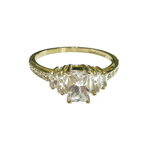 ANILLO ZIRCONIA RECTANGULAR CON 4 LATERALES - ORO 10K