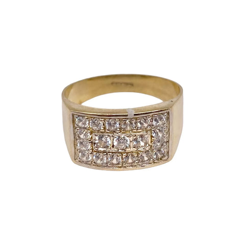 ANILLO PLACA CON ZIRCONIAS   - ORO 10K