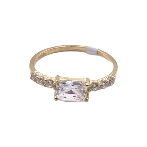 ANILLO ZIRCONIA RECTÁNGULO HORIZONTAL CON LATERALES - ORO 10K