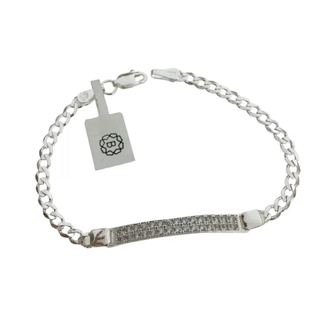 PULSERA ESCLAVA CON PLACA MULTI ZIRCONIA - PLATA .925