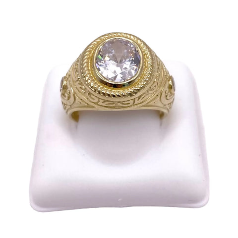 ANILLO ZIRCONIA OVAL CON MARGEN SOGA - ORO 10K