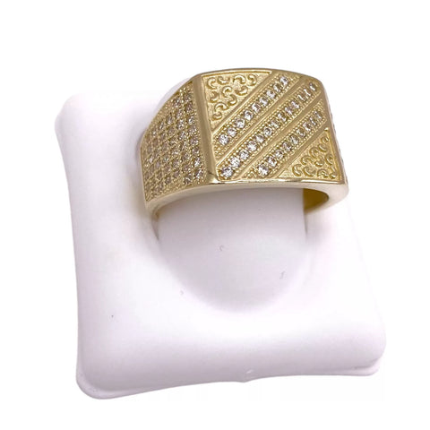 ANILLO CUADRO LÍNEAS CON ZIRCONIA TIPO VINTAGE - ORO 10K