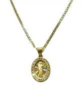 CADENA CON MEDALLA SAN JUDAS TADEO OVAL FONDO FLORENTINO - ORO 10K