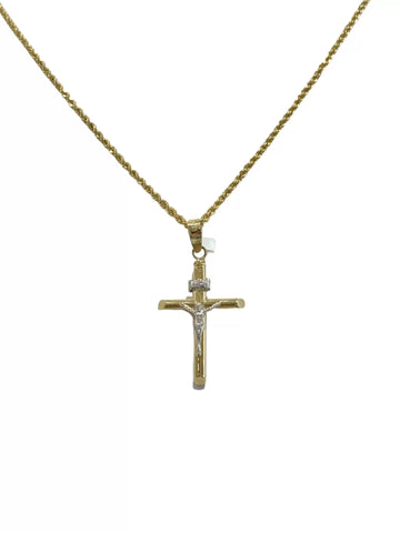 CADENA CON CRISTO TUBULAR DELGADO DETALLES ORO BLANCO -  ORO 10K