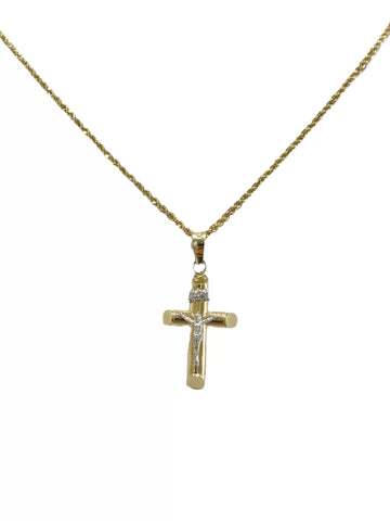 CADENA CON CRISTO TUBULAR ANCHO DETALLES ORO BLANCO -  ORO 10K
