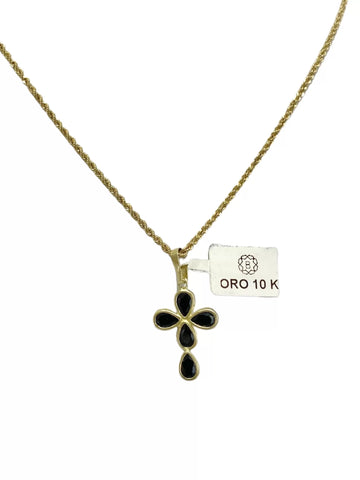CADENA CON CRUZ ZIRCONIAS GOTAS NEGRA GR -  ORO 10K