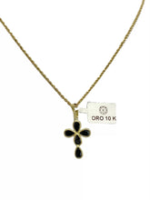 CADENA CON CRUZ ZIRCONIAS GOTAS NEGRA GR -  ORO 10K