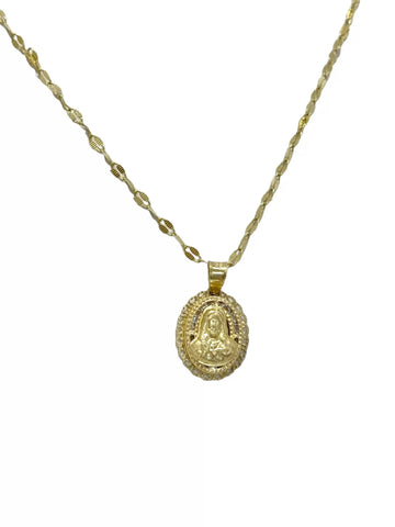 CADENA CON MEDALLA SAGRADO CORAZÓN OVAL CON MARGEN MINI -  ORO 10K