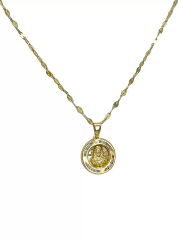 CADENA CON MEDALLA SAGRADO CORAZÓN REDONDA MINI -  ORO 10K