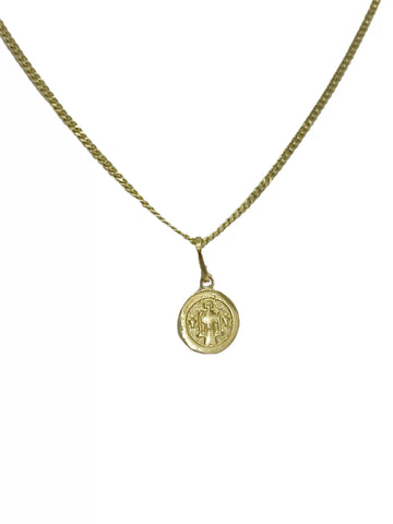 CADENA CON MEDALLA SAN BENITO ABAD MINI -  ORO 10K