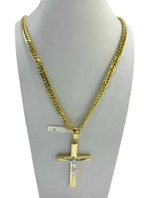 CADENA DOBLE ROMBO CON  CRISTO BI COLOR - ORO 10K