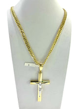 CADENA DOBLE ROMBO CON  CRISTO BI COLOR - ORO 10K