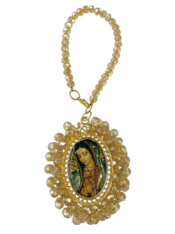 COLGANTE MEDALLA DOBLE VISTA BORDADA CRISTAL (San Judas Tadeo / Virgen de Guadalupe)