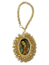 COLGANTE MEDALLA DOBLE VISTA BORDADA CRISTAL (San Judas Tadeo / Virgen de Guadalupe)
