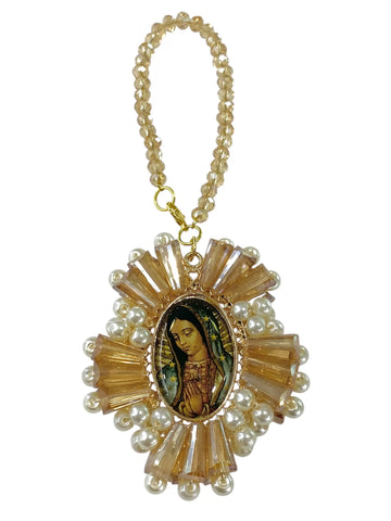 COLGANTE VIRGEN GUADALUPE BORDADO CONITOS DE CRISTAL