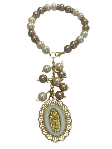 COLGANTE BENDICIÓN ARO DE PERLA CON MEDALLA VIRGEN DE GUADALUPE