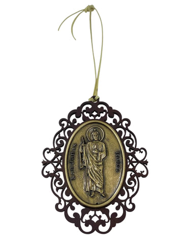 COLGANTE MEDALLA METAL CON MARGEN MADERA TIPO VINTAGE TAMAÑO JUMBO - San Judas Tadeo
