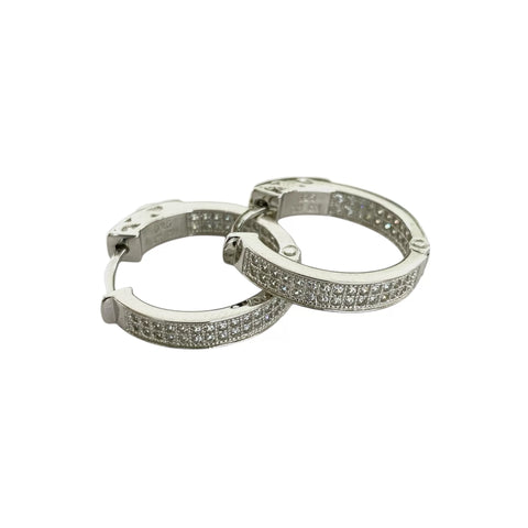 ARETE ARRACADA ZIRCONIA DOBLE LINEA CON BROCHE CLICK - PLATA .925