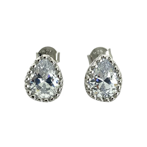 ARETE GOTA ZIRCONIA MARGEN PUNTEADO - PLATA .925