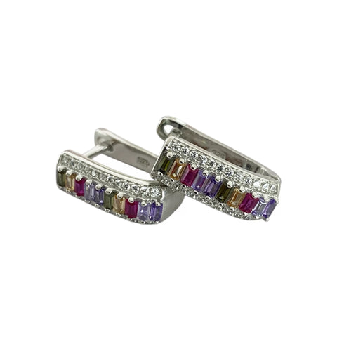 ARETE ZIRCONIA BAGUETTES COLORES - PLATA .925